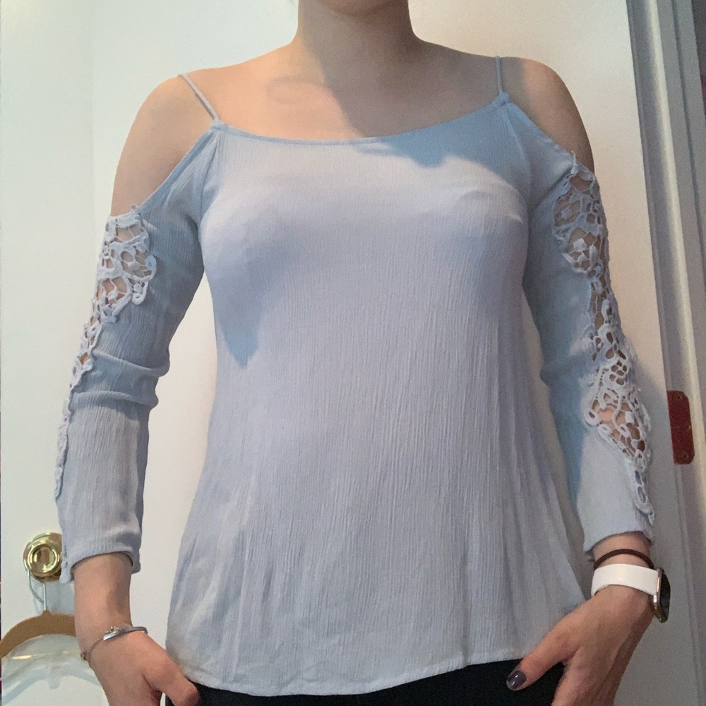 baby blue cold-shoulder long sleeve top